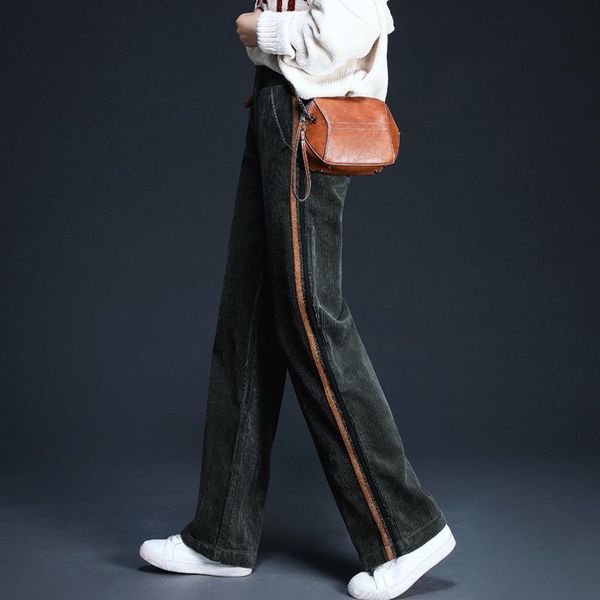 

women's pants & capris 2021 corduroy korean fashion loose high waist slim broad-legged trousers straight yx3161, Black;white