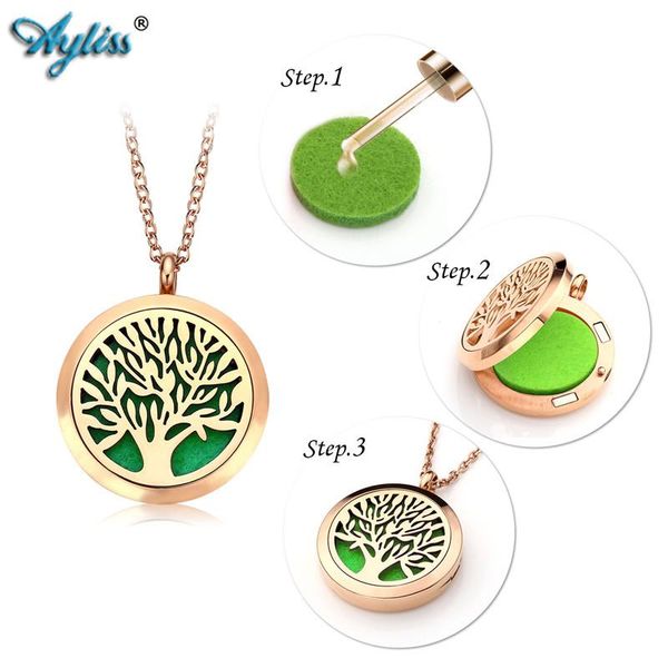 

pendant necklaces ayliss 30mm 316 stainless steel rose gold round tree of life essential oil locket necklace jewelry, Silver