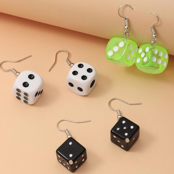 

dangle & chandelier 3 pairs funny 3d dice drop earring cool punk good luck jewelry for women cartoon creative minimalist friendship handmade, Silver