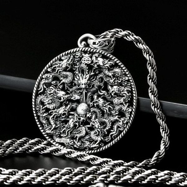 

chains kowloon play bead pendant male evil spirit transport domineering dragon brand necklace retro hollow silver