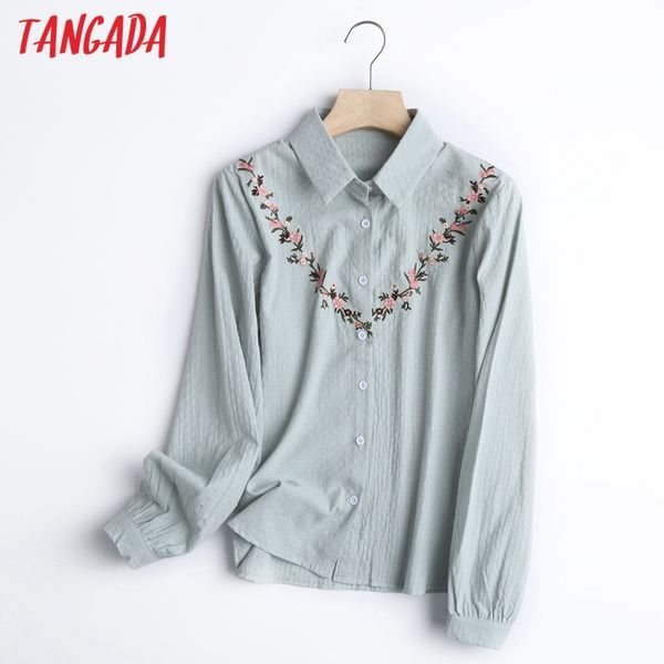 

women flowers embroidery long sleeve chic female blouse shirt 5s4 210416, White