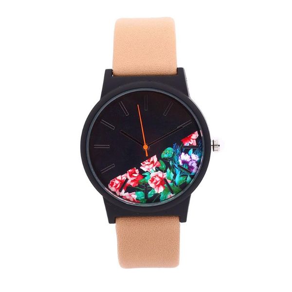 

wristwatches dial analog watch quartz leather band jewelry round case, Slivery;brown