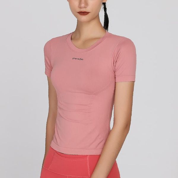 

yoga outfit o collar fitness women summer shirts seamless tight elastic sports quick dry short-sleeve t