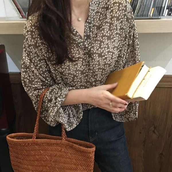 

women's floral o neck temperament loose sweet long sleeve chiffon blouse shirts blouses &, White