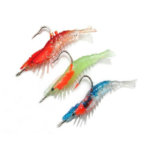 

2pcs fishing lure 6cm 3g fake shrimp luminous lures lead covered realistic soft hook simulation bait /40 hooks