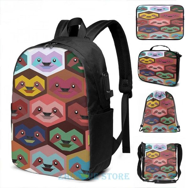 

backpack funny graphic print sloth(5) usb charge men school bags women bag travel laptop