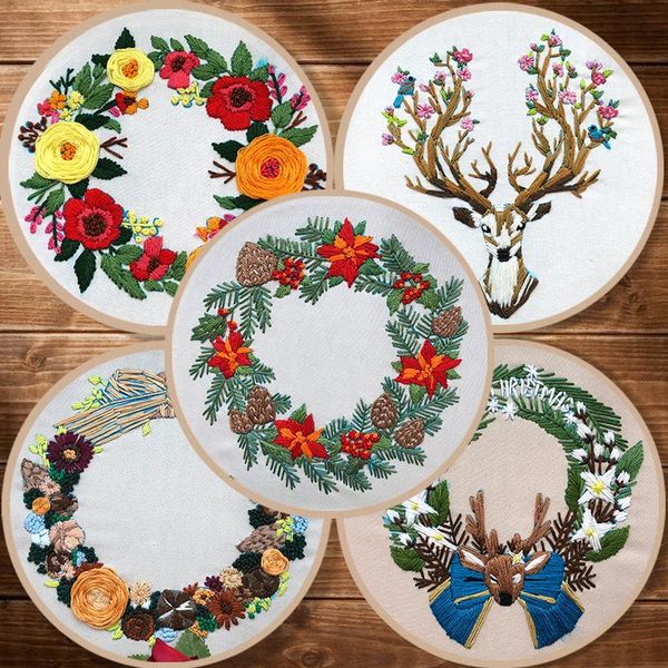 

other arts and crafts diy flowers wreath pattern embroidery set for beginner needlework tools printed fabric round sewing craft kit material