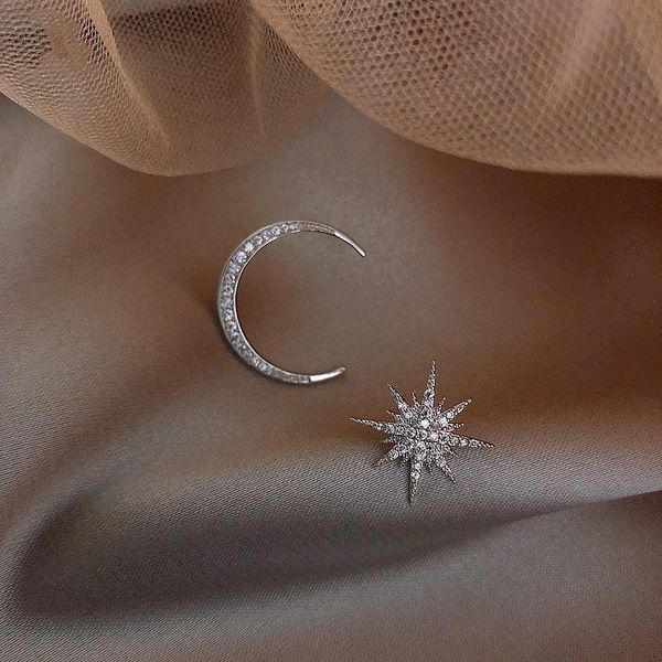 

dangle & chandelier trendy crystal moon women earrings korean asymmetric star bohemian drop jewelry, Silver