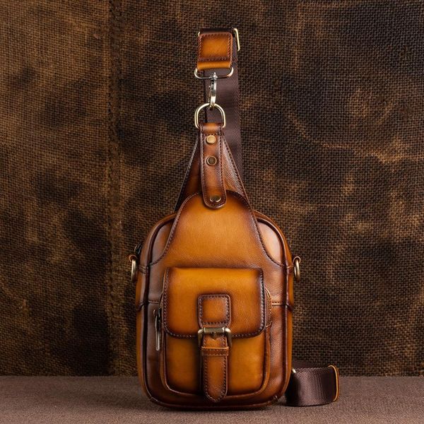 

men leather chest crossbody bag casual messenger waist pack genuine bags