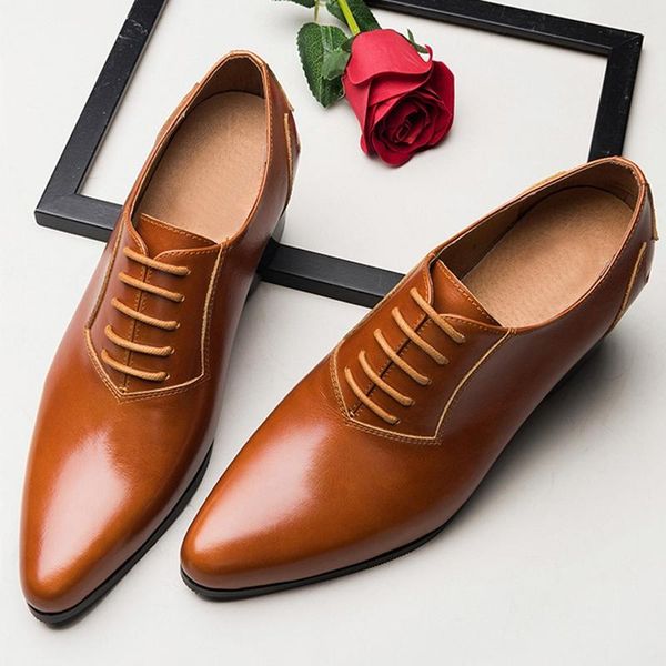 

dress shoes handsome genuine leather formal wedding bridal pointed toe laces men's high heel (5cm) oxfords for gentlemen jns166, Black