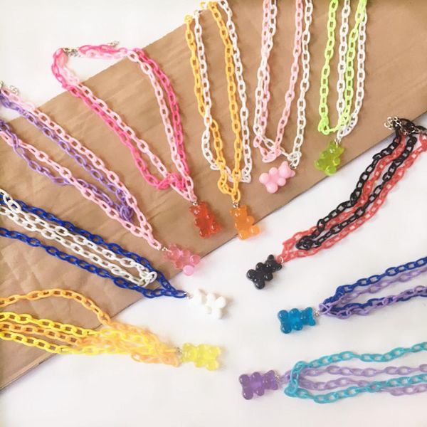 

bear double necklace cute candy color trend unusual acrylic necklace cool fashion jewelry gift for girls, Silver