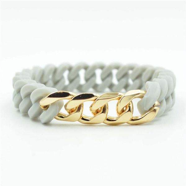 

tennis amorcome handmade twisted silicone rubber rope leather bracelets gold plated cuban chain charms wristbands women me jewelry gift, Golden;silver