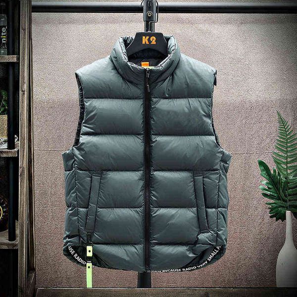 

men's down vest winter warm white duck down puffy padded waistcoat fashionable windproof thick jacket outwear male clothes y1103, Black
