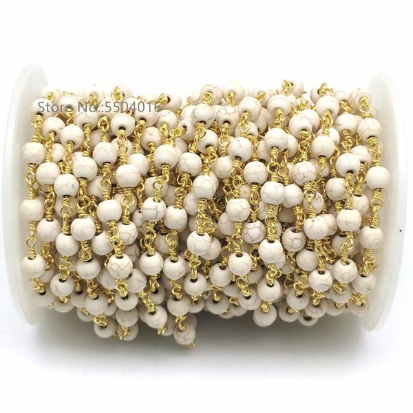 

6mm white howlite smooth round beads jewelry rosary chains,wire wrapped magnesite plated gold chain craft bracelet choker chains, Silver