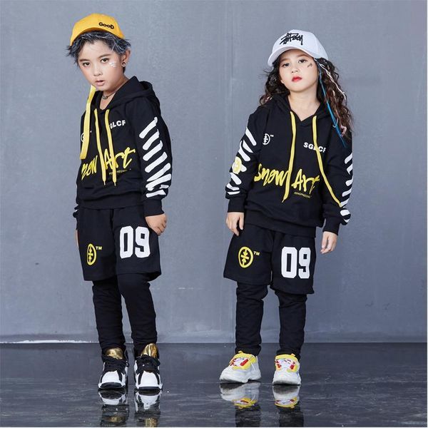 

stage wear hip hop costumes boys girls black street dance clothes modern performance child jazz dancing outfit dnv12565 pmc6, Black;red