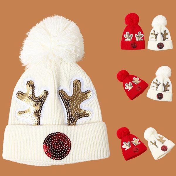

beanies cute warm keeping with sequins made deer horn ornament hats for children crochet autumn winter