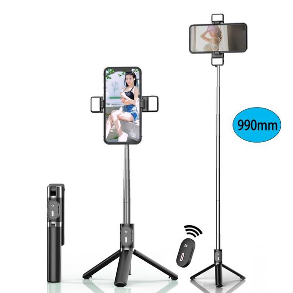 

selfie monopods 3 in 1 wireless bluetooth stick extendable mini tripod with double fill light foldable handheld monopod for ios android