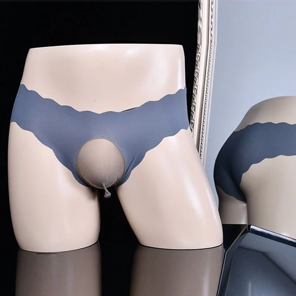 

Sexy Men Low Waist U Convex Pouch Ice Silk Underwear Convex Bag CockRing Socks Pouch Briefs Sexy Thong T-back Plus Size F10