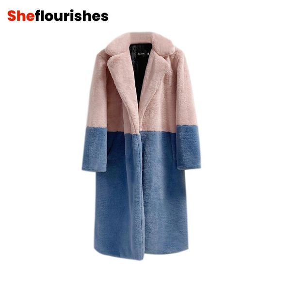 

women's wool & blends 2021 stylish warm straight suit collar patchwork overcoat winter fashion korean style long sleeve coats for l, Black