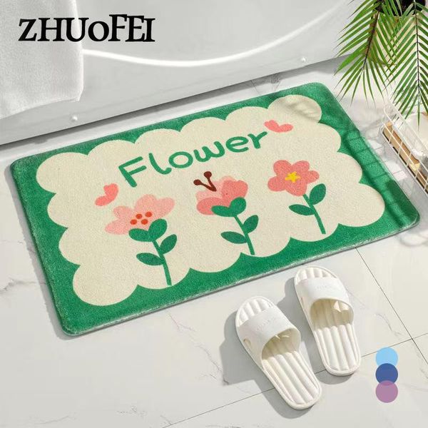 

carpets brightly colorful entrance welcome mats bath non-slip water absorption doormat soft plush flowers printed floor decor rugs m0009