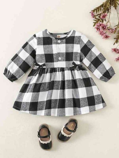 

baby buffalo plaid print bow front dress she, Red;yellow