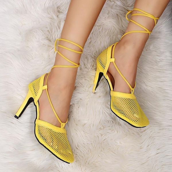 

dress shoes summer style square head mesh cross straps all-match high heels fashion catwalk roman sandals women's large size 36-43, Black