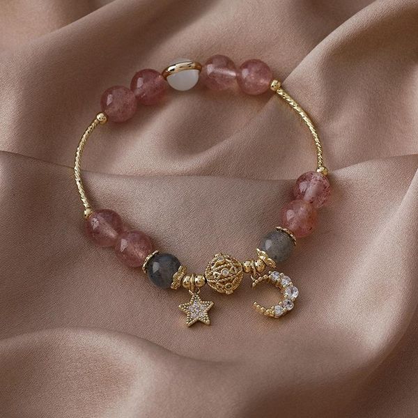 

charm bracelets origin summer korean fashion pink crystal beaded for women girls moon star rhinestone metallic opals jewelry, Golden;silver