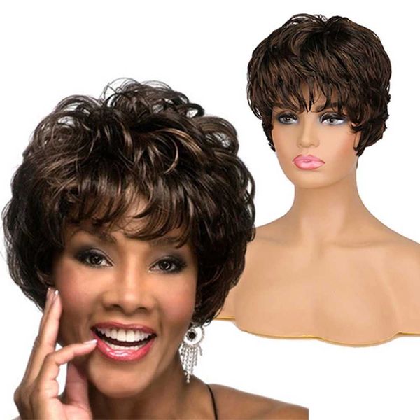

african american gold brown short hair chemical fiber headgear wigs, Black