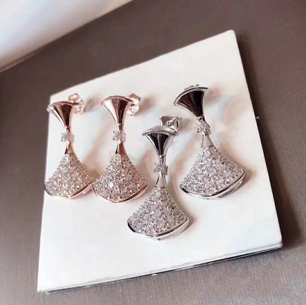 

backs earrings baojia fan 925 sterling silver plated 18k jinbaojia diamond inlaid long skirt full, White