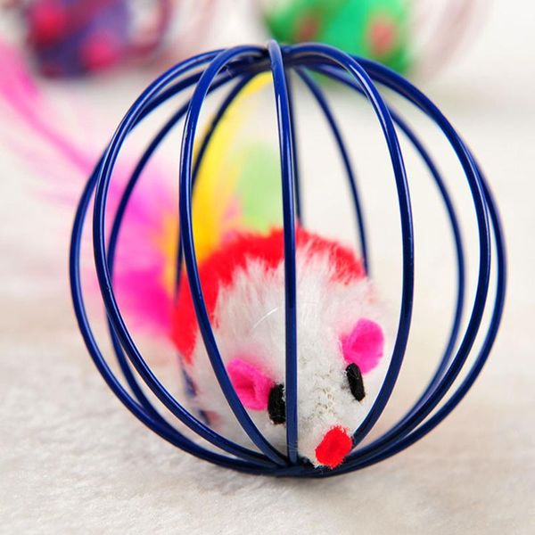 

funny cat toy in rat paint ball cages false mouse prisoners kitten play wire color random pet toys gift