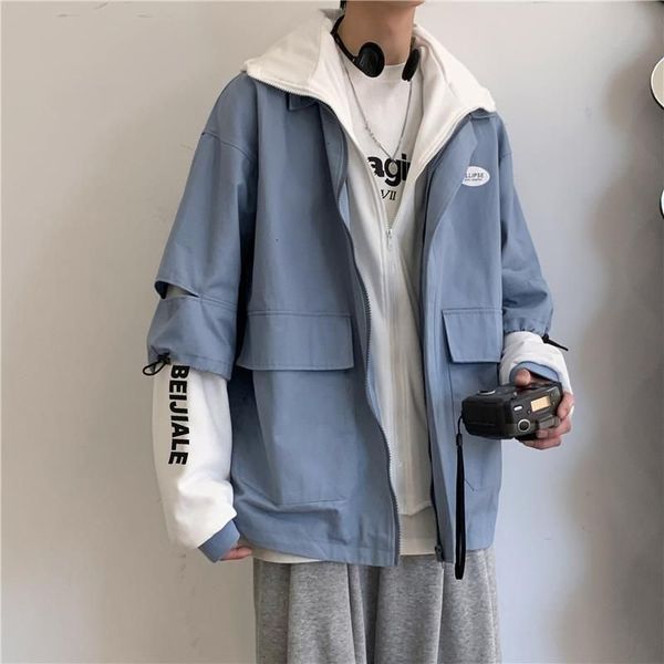 

women's jackets fake two-piece spring and autumn loose hip hop korean fashion handsome preppy techwear hoodie, Black;brown