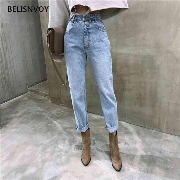 Vintage Yüksek Bel Düz Kot Kadınlar Için Pantolon Gevşek Kadın Denim Kalem Pantolon Mavi Fermuar Bayanlar Streetwear Mujer 210520