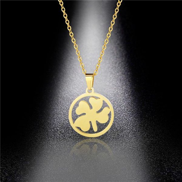 

pendant necklaces simple glossy four-leaf clover necklace temperament wild titanium steel clavicle chain hypoallergenic, Silver
