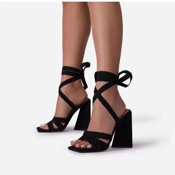

sandals large size fashion casual european amazon square head women's shoes, Black