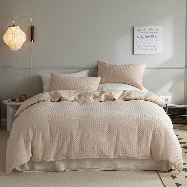 

bedding sets 100% cotton waffle weave solid plain duvet cover soft breathable 4pcs  king double twin set bed sheet pillowcases