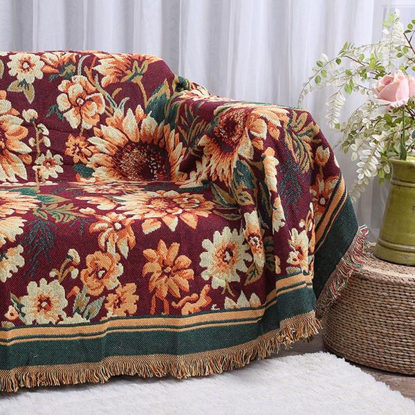 

chair covers large size sofa for cotton line knitted blanket multifunction tassels towel bedspread mat flower pattern decor