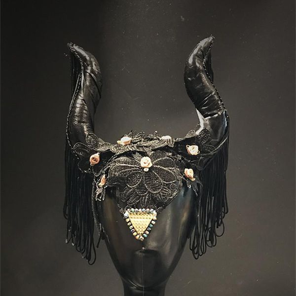 

other event & party supplies gothic horns headband headpiece black tassel handmade faux leather soft headdress embroidered lace hair hoop