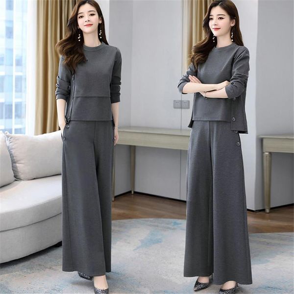

tracksuit spring autumn plus size women tracksuits clothes long sleeve wild leg pant two piece suit 4xl office lady, Gray