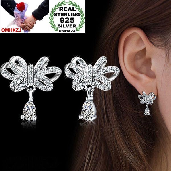 

stud omhxzj wholesale personality fashion ol woman girl party wedding gift bowtie white zircon 925 sterling silver earrings ye05, Golden;silver