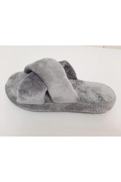 

women's gray plush slippers, Black