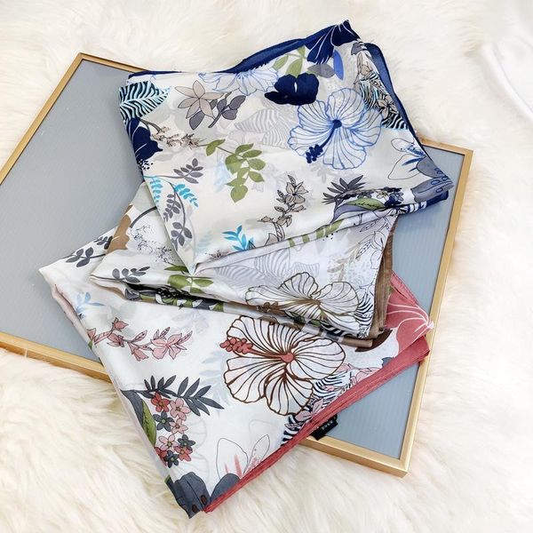 

scarves thin woman scarf fashion silk printing floral kerchief lady shawl sun protection valentine gift hair accessories 90cm, Blue;gray
