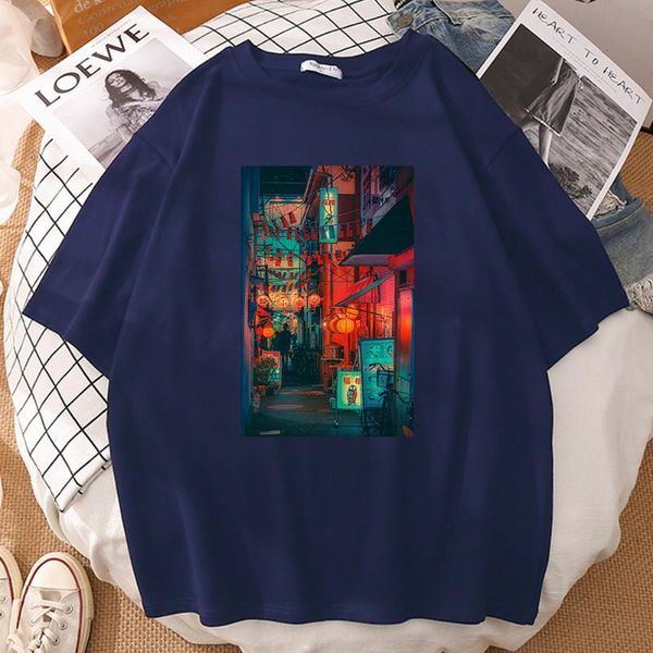 

women's t-shirt punk street night view prints tee shirts breathable loose man t shirt oversized summer crewneck vintage tshirts, White