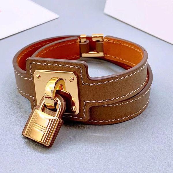 

bangle 2021 real leather lock bracelet for women the gift, Black