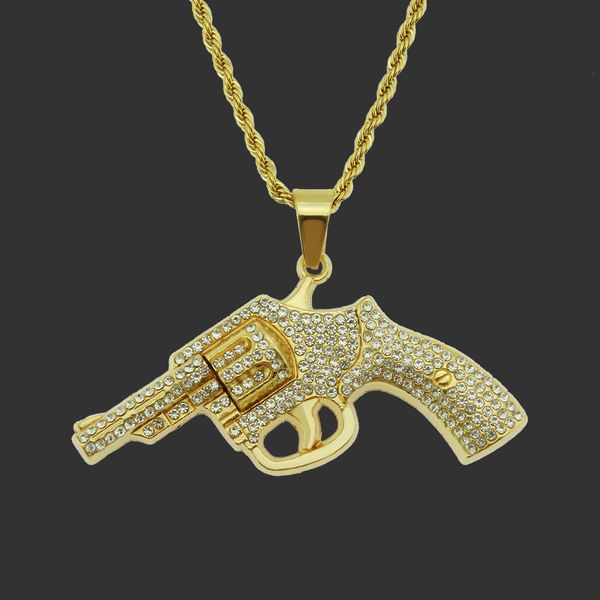 

amulet neck pendants hip hop hiphop jewelry alloy gold plated diamond revolver shape pendant necklace, Silver