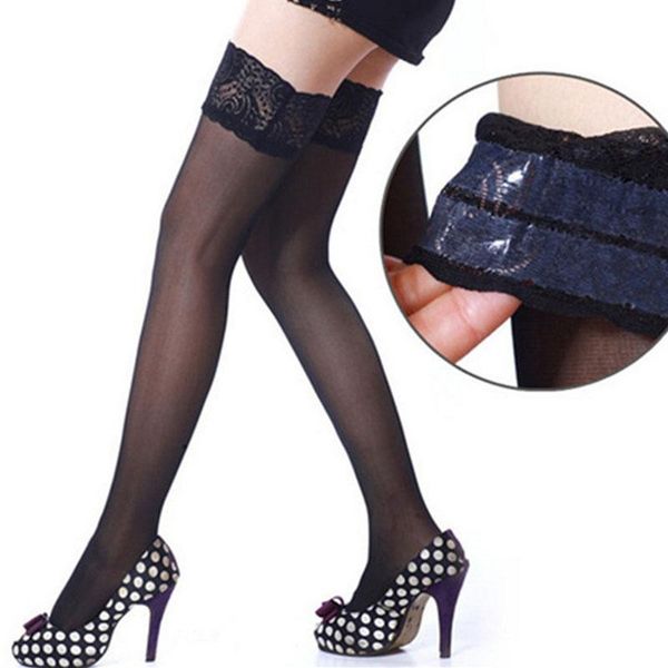 

socks & hosiery fishnet stocking pantyhose silicone hollow elastic stockings for women lace high thigh tights transparent, Black;white