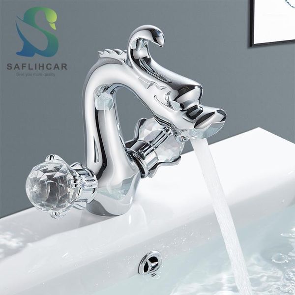 

chrome dragon bathroom sink faucet gentle effluent double luxurious crystal handwheel ceramic and cold water mixer taps1