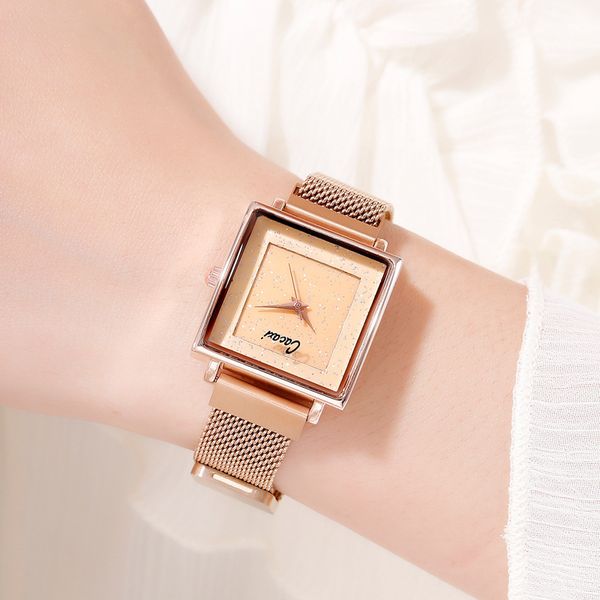 

women's fashion star square watch simple lazy watch, Slivery;brown