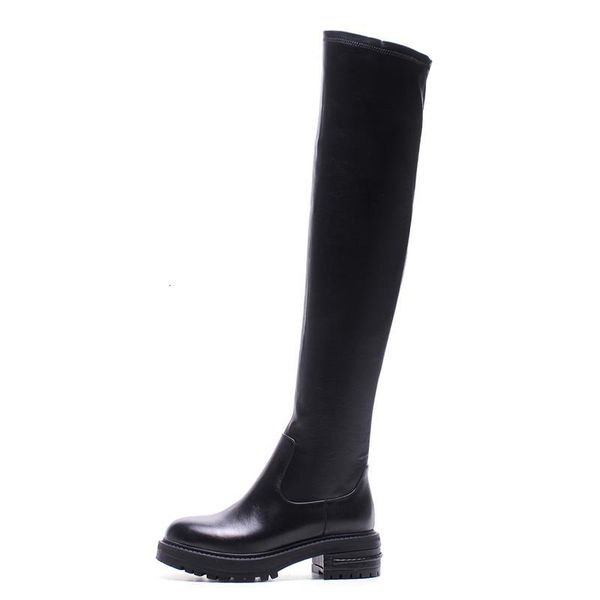

boots masgulahe stretch fabric+cow leather look slimmer simple over the knee round toe and heels winter woman shoes 8spy, Black