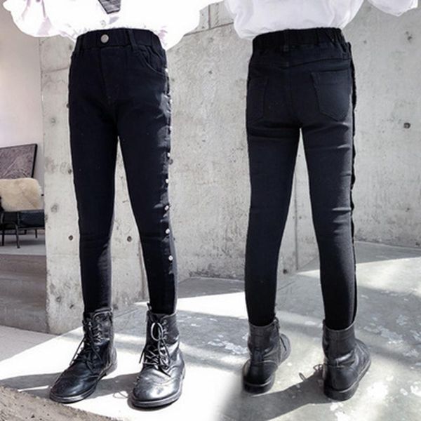 

jeans girls pants spring autumn skinny fit kids clothes black leggings elastic waist trousers slim casual children's 4-13years, Blue