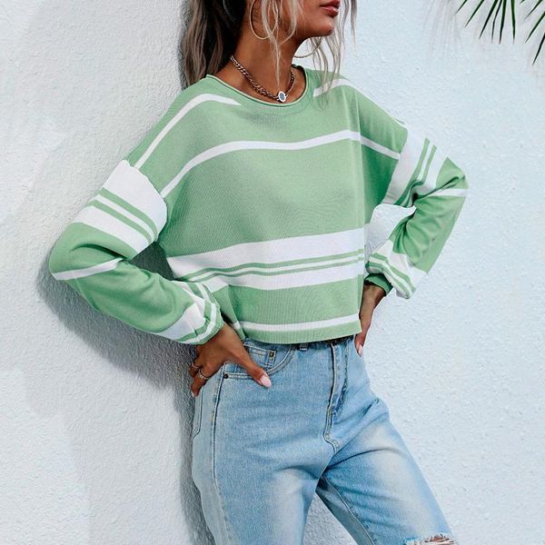 

refreshing stripe sweater women's vintage knit short-cut pullover round neck vestido mujer otoÃ±o invierno 2021 sweaters, White;black